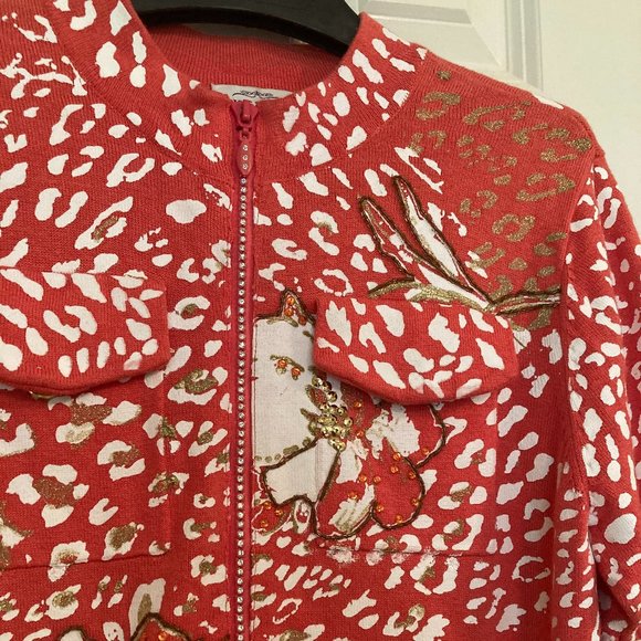 Just B Sweater Floral Cardigan w/ Rhinestones Zipper - Picture 5 of 7